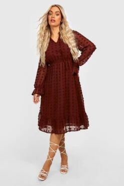 Vestito Midi Plus Size In Rete Plumetis A Trama Larga -Negozio al dettaglio Vestiti gzz28872 chocolate xl 2