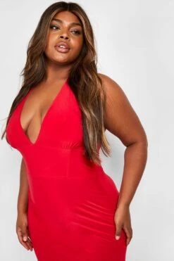 Vestito Maxi Plus Size Allacciato Al Collo Con Dettagli Stile Corsetto -Negozio al dettaglio Vestiti gzz28885 red xl 3