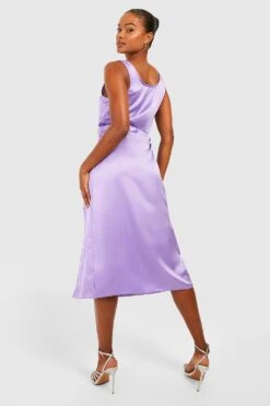 Vestito Midi Tall In Raso Con Scollo Rotondo E Spacco -Negozio al dettaglio Vestiti gzz28907 lilac xl 1