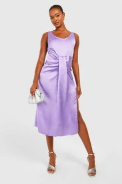 Vestito Midi Tall In Raso Con Scollo Rotondo E Spacco -Negozio al dettaglio Vestiti gzz28907 lilac xl 2