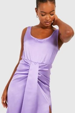 Vestito Midi Tall In Raso Con Scollo Rotondo E Spacco -Negozio al dettaglio Vestiti gzz28907 lilac xl 3