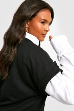 Vestito In Felpa Plus Size 2 In 1 Con Bordi A Contrasto -Negozio al dettaglio Vestiti gzz28928 black xl 3