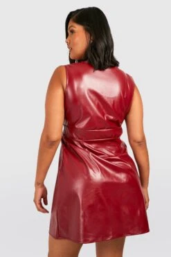 Vestito Scamiciato Plus Size In PU -Negozio al dettaglio Vestiti gzz28937 berry xl 1