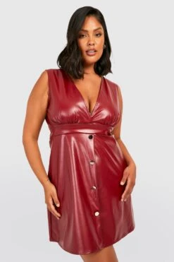 Vestito Scamiciato Plus Size In PU -Negozio al dettaglio Vestiti gzz28937 berry xl 2