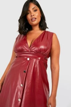 Vestito Scamiciato Plus Size In PU -Negozio al dettaglio Vestiti gzz28937 berry xl 3