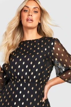 Vestito A Trapezio Plus Size A Pois Metallizzati Con Volant -Negozio al dettaglio Vestiti gzz28942 black xl 3