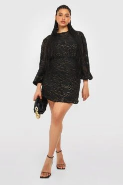 Vestito Skater Plus Size In Pizzo Metallizzato -Negozio al dettaglio Vestiti gzz28943 black xl 3