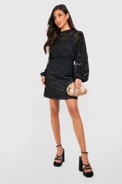 Vestito Skater In Jacquard Di Pizzo Con Maniche A Campana 6 Vestito Skater In Jacquard Di Pizzo Con Maniche A Campana -Negozio al dettaglio Vestiti gzz28967 black xl 2