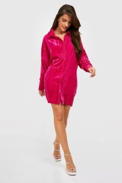 Vestito Camicia Oversize In Velluto Premium -Negozio al dettaglio Vestiti gzz28970 pink xl 2