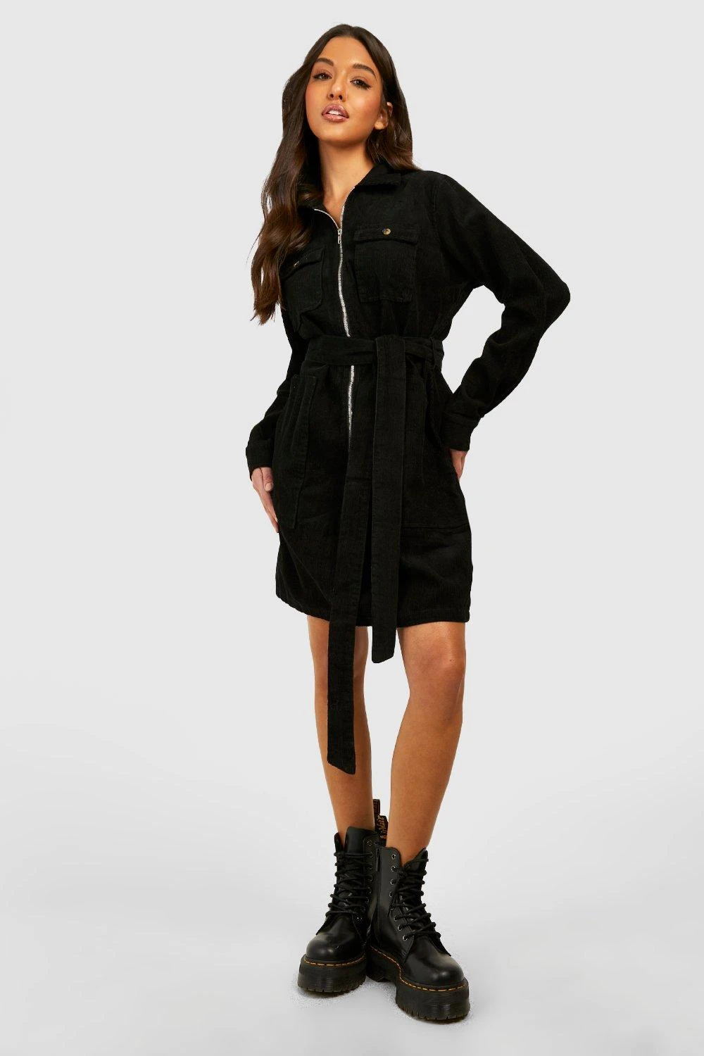 Vestito A Trapezio In Velluto A Coste Con Cintura 1 Vestito A Trapezio In Velluto A Coste Con Cintura