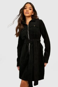 Vestito A Trapezio In Velluto A Coste Con Cintura 6 Vestito A Trapezio In Velluto A Coste Con Cintura -Negozio al dettaglio Vestiti gzz28984 black xl 2