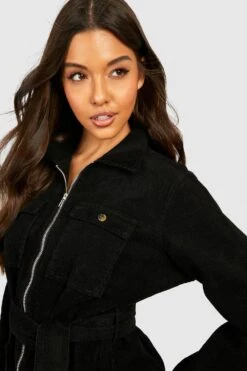 Vestito A Trapezio In Velluto A Coste Con Cintura 7 Vestito A Trapezio In Velluto A Coste Con Cintura -Negozio al dettaglio Vestiti gzz28984 black xl 3