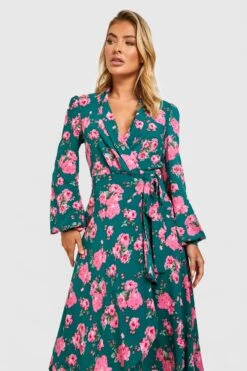 Vestito Scaldacuore Midi A Fiori Con Cintura -Negozio al dettaglio Vestiti gzz29087 green xl 2