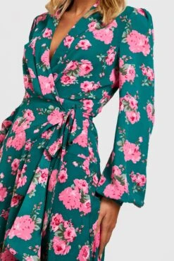 Vestito Scaldacuore Midi A Fiori Con Cintura -Negozio al dettaglio Vestiti gzz29087 green xl 3