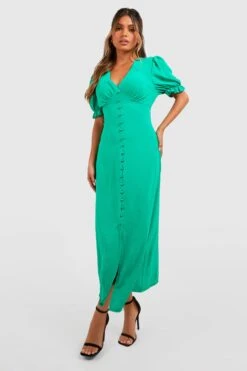 Vestito Midi A Maniche Corte Con Bottoni