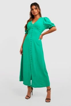 Vestito Midi A Maniche Corte Con Bottoni -Negozio al dettaglio Vestiti gzz29115 bottle20green xl 2