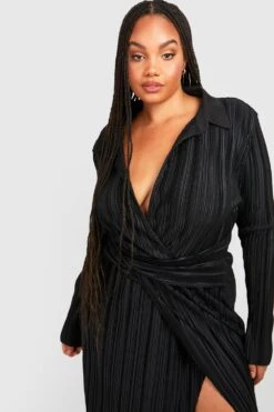Vestito Maxi Plus Size Plissettato Con Dettagli Attorcigliati E Cintura -Negozio al dettaglio Vestiti gzz29181 black xl 3