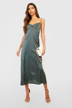 Vestito Pull-on Midi In Raso Con Coppe -Negozio al dettaglio Vestiti gzz29189 khaki xl 3