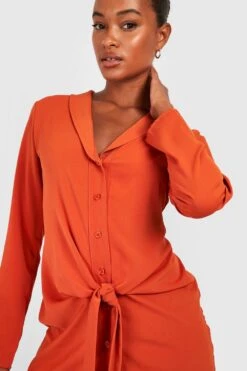 Vestito Camicia Tall Con Laccetti Frontali, Collette E Rever -Negozio al dettaglio Vestiti gzz29192 rust xl 3