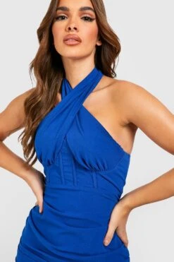 Vestito Midi Allacciato Al Collo Con Dettagli Stile Corsetto -Negozio al dettaglio Vestiti gzz29230 cobalt xl 3