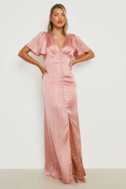 Vestito Maxi In Raso Con Bottoni