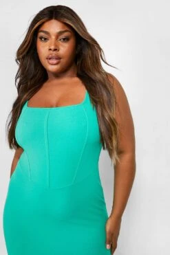Vestito Midi Plus Size Con Dettagli Stile Corsetto -Negozio al dettaglio Vestiti gzz29352 bright20green xl 3