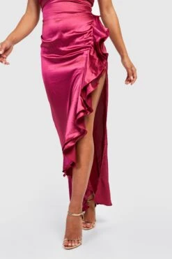 Vestito Maxi In Raso Con Scollo A Cappuccio E Arricciature -Negozio al dettaglio Vestiti gzz29390 cerise xl 3
