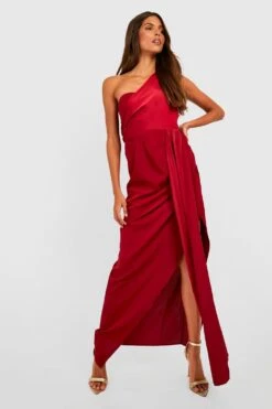 Vestito Maxi Monospalla Drappeggiato In Raso -Negozio al dettaglio Vestiti gzz29393 berry xl 2