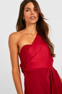 Vestito Maxi Monospalla Drappeggiato In Raso -Negozio al dettaglio Vestiti gzz29393 berry xl 3