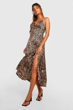 Vestito Longuette Leopardato Con Spalline