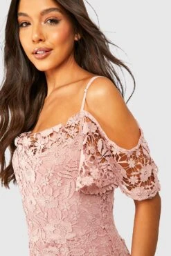 Vestito Maxi In Pizzo Cordonetto Con Spalle Scoperte -Negozio al dettaglio Vestiti gzz29492 blush xl 3