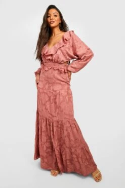 Vestito Maxi Con Trama, Balze E Volant -Negozio al dettaglio Vestiti gzz29493 rose xl 2