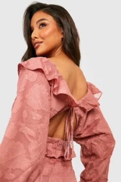 Vestito Maxi Con Trama, Balze E Volant -Negozio al dettaglio Vestiti gzz29493 rose xl 3