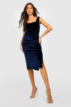 Vestito In Velluto Con Dettagli Stile Corsetto E Ruches -Negozio al dettaglio Vestiti gzz29645 navy xl 2