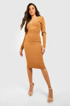 Vestito Midi Sartoriale Con Pannelli -Negozio al dettaglio Vestiti gzz29684 camel xl 2