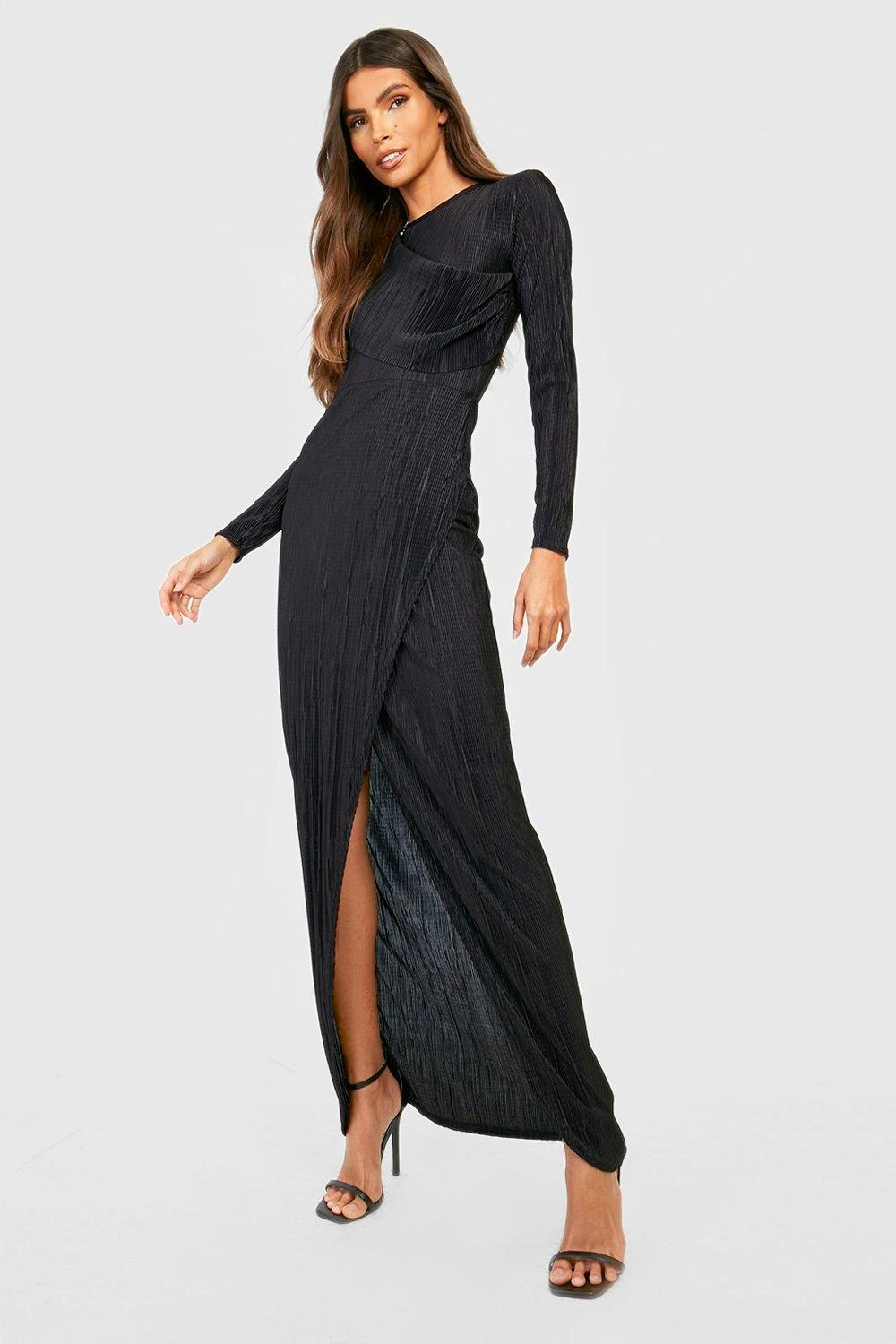 Vestito Maxi Plissettato A Maniche Lunghe 3 Vestito Maxi Plissettato A Maniche Lunghe - immagine 3