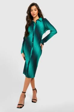 Vestito Camicia Midi Plissettato Sfumato