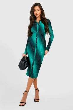 Vestito Camicia Midi Plissettato Sfumato 6 Vestito Camicia Midi Plissettato Sfumato -Negozio al dettaglio Vestiti gzz29775 green xl 2