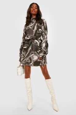 Vestito Plissettato Marmorizzato Con Ruches Sulle Maniche -Negozio al dettaglio Vestiti gzz29867 chocolate xl 2