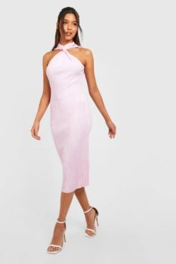 Vestito Midi Premium Plissettato Con Dettagli Attorcigliati -Negozio al dettaglio Vestiti gzz29869 pink xl 2