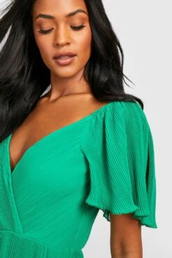 Vestito Midi Tall Plissettato Con Maniche Ad Angelo E Spacco -Negozio al dettaglio Vestiti gzz30054 green xl 3