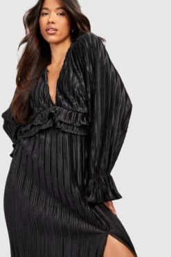 Vestito Maxi Tall In Raso Plissettato Con Arricciature E Spacco -Negozio al dettaglio Vestiti gzz30055 black xl 3