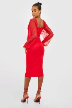 Vestito Midi Tall In Rete Plumetis Con Cintura -Negozio al dettaglio Vestiti gzz30059 red xl 1