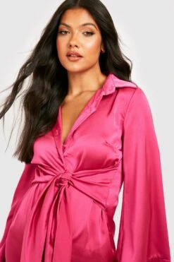 Vestito Camicia Midi Premaman In Raso Con Laccetti In Vita -Negozio al dettaglio Vestiti gzz30112 hot20pink xl 3