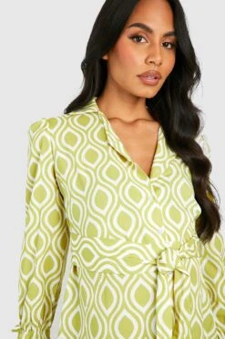 Vestito Camicia Midi Premaman Con Motivi Geometrici E Cintura -Negozio al dettaglio Vestiti gzz30120 green xl 3