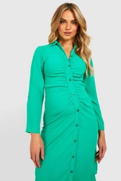 Vestito Midi Premaman A Effetto Goffrato Con Ruches -Negozio al dettaglio Vestiti gzz30123 green xl 2