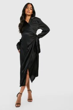 Vestito Scaldacuore Midi Premaman In Raso -Negozio al dettaglio Vestiti gzz30125 black xl 2