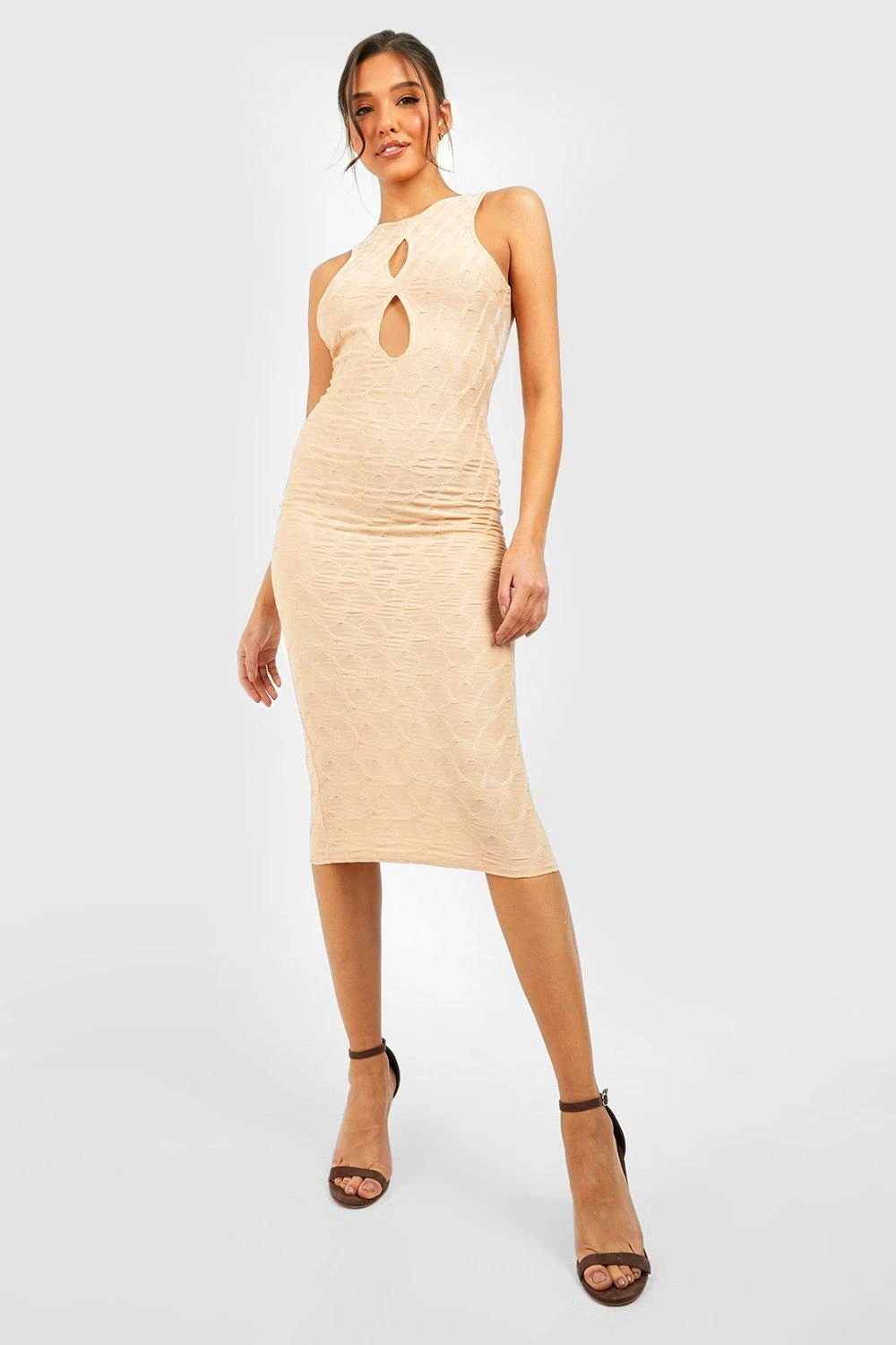 Vestito Midi A Collo Alto Con Trama A Coste Ondulate 1 Vestito Midi A Collo Alto Con Trama A Coste Ondulate