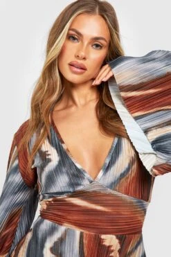 Vestito Skater Plissettato Con Scollo Profondo E Fantasia Astratta -Negozio al dettaglio Vestiti gzz30201 chocolate xl 3