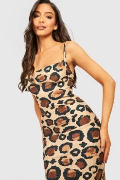 Vestito Pull-on Leopardato Plissettato Con Scollo A Cappuccio -Negozio al dettaglio Vestiti gzz30203 brown xl 3